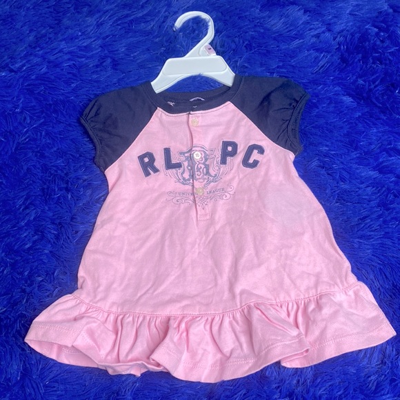 Ralph Lauren Pink & Blue Short Sleeve Ruffle Bottom Dress Size 9 Months - Picture 1 of 14